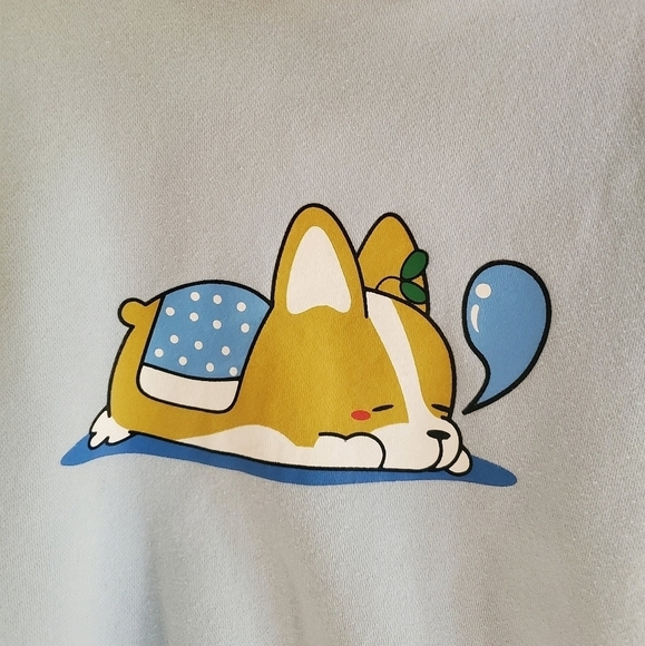 Napping Corgi Blue and Yellow Graphic Kawaii Hoodie, Adult Small - Picture 3 of 6